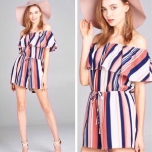 Striped Off Shoulder Romper